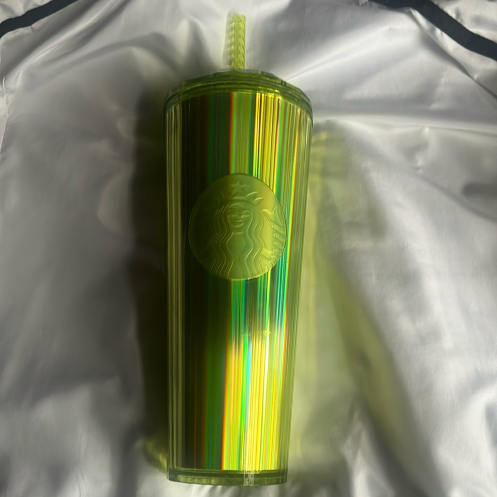 Green holographic Starbucks cup